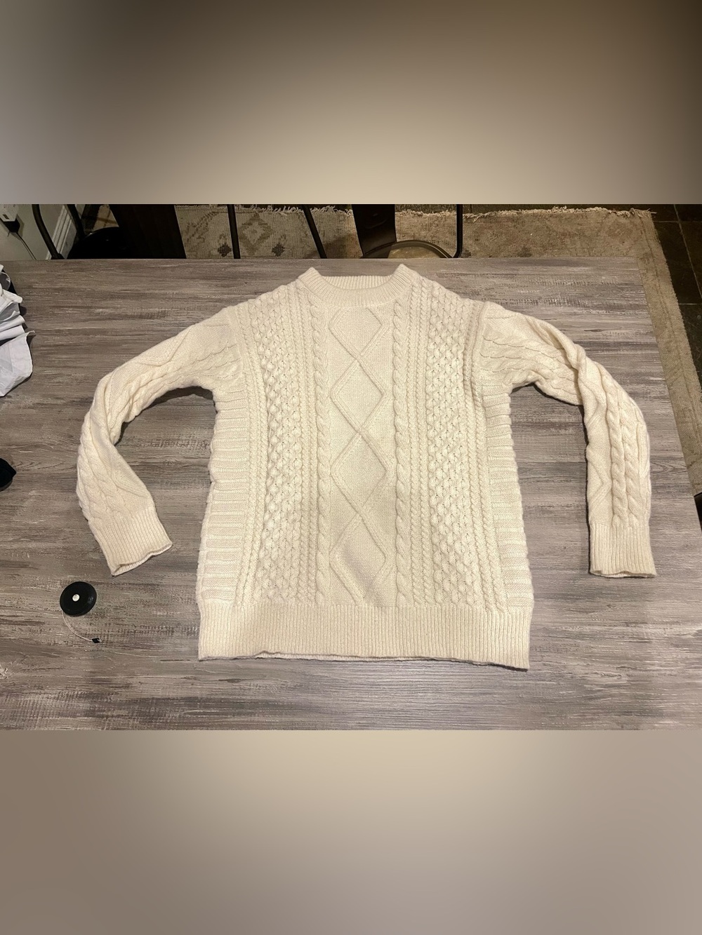 Aelfric Eden Cream Cable-Knit Crewneck Sweater